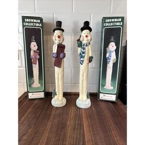 VTG Lot 2 Christmas Snowman Tall Figurine Resin 1994 Windsor Collection 12"
